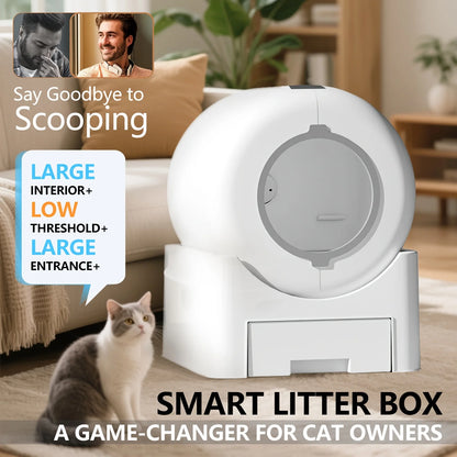 Self-Cleaning Cat Litter Box Automatic - 64L Large Capacity W/ FREE Waste Bags & TrackingMat, Smart APP-Controlled, Odor-Free
