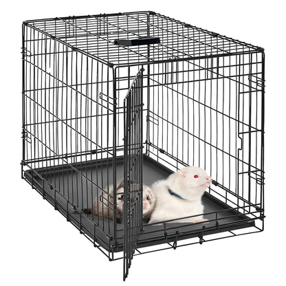 24/48 Inch Rabbit Cage, Portable, Folding Small Crate. Rabbit Carriers with Slide Out Tray & 2 Doors for Bunny, Ferret, Chinchilla & Rat