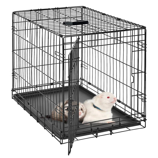 24/48 Inch Rabbit Cage, Portable, Folding Small Crate. Rabbit Carriers with Slide Out Tray & 2 Doors for Bunny, Ferret, Chinchilla & Rat