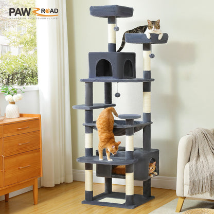 Large Cat Tree and Tower for Indoor Cats With Sisal-Covered Scratching Posts. Spacious Hammock, Padded Perches and Condos Cat Toys