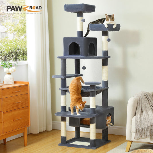 Large Cat Tree and Tower for Indoor Cats With Sisal-Covered Scratching Posts. Spacious Hammock, Padded Perches and Condos Cat Toys