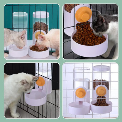 new Hanging Automatic Pet Food Feeder/Water Dispenser, Gravity Cat Auto Feeder Waterer Set With Container Bowl For Cage