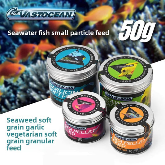 VASTOCEAN Marine Fish Food. Soft Slow-Sink Pellets. Coral Tank Safe Formula for Clownfish, Picky Eaters Ornamental Fish