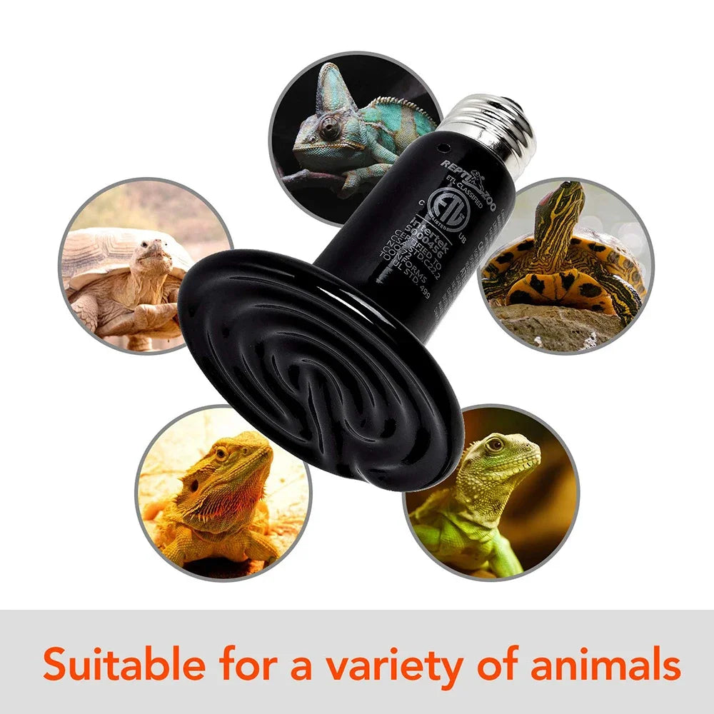 3PCS Reptiles Far Infrared Heating Bulb. 220V/110V 25W 50W 75W 100W E27, Black Ceramic Heat Lamp for Turtle, Snake,  Chameleon
