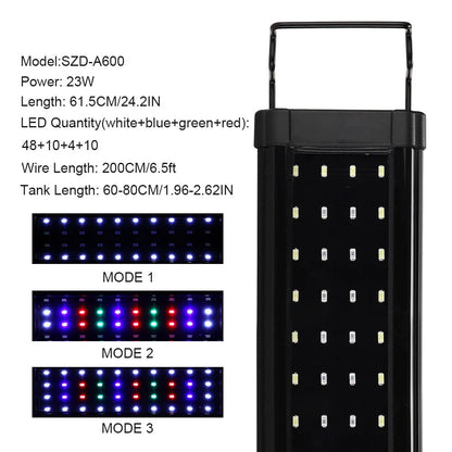 Aquarium LED Light. Super Slim Fish Tank Aquatic Plant Grow Lighting. Waterproof, Bright Clip Lamp RGB LED 31-120cm for Fish Tank