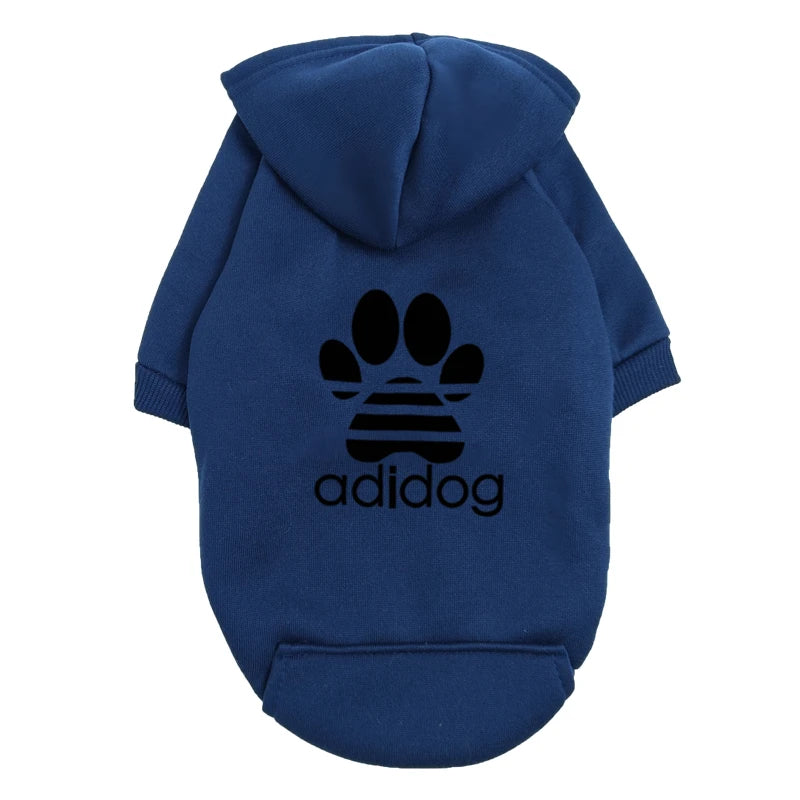 "Adidog" Style Dog Hoodie - Fleece Lined Pet Sweatshirt with Paw Logo - Casual Small Dog Outfit Jumper - Grey