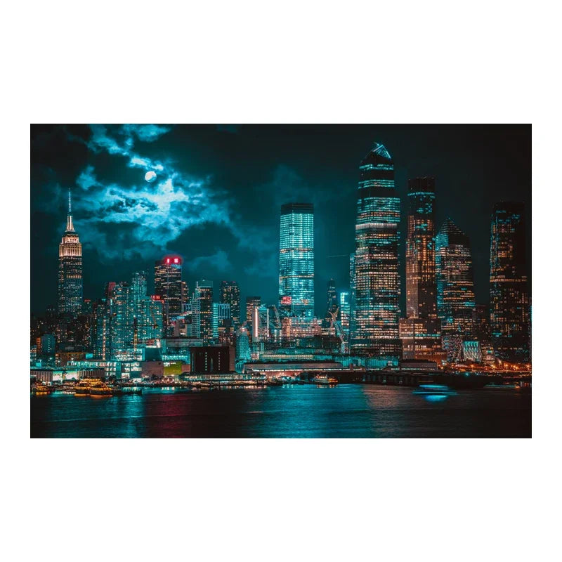 3D City Night Scene  Aquarium Background Poster. PVC Adhesive Sticker Fish Tank Underwater World Backdrop
