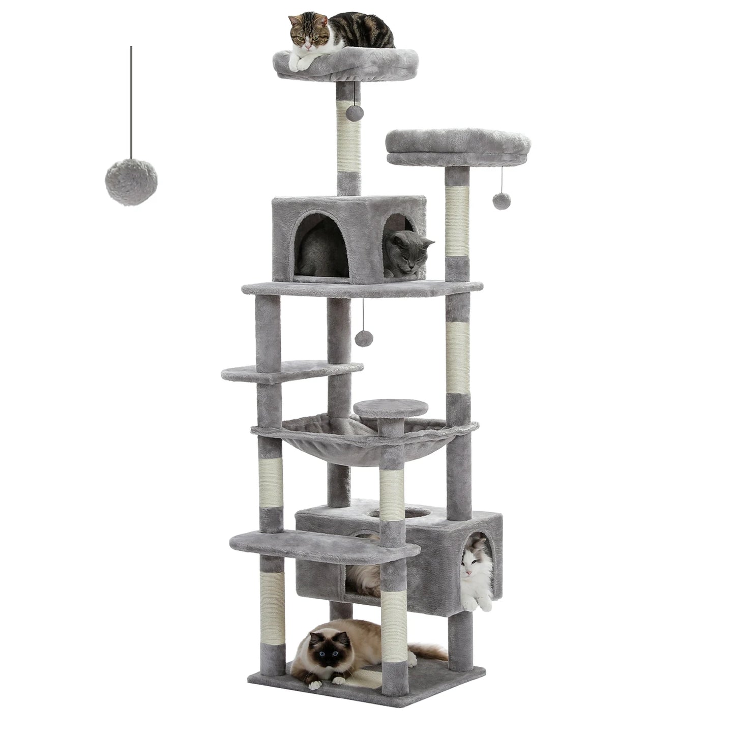 Large Cat Tree and Tower for Indoor Cats With Sisal-Covered Scratching Posts. Spacious Hammock, Padded Perches and Condos Cat Toys