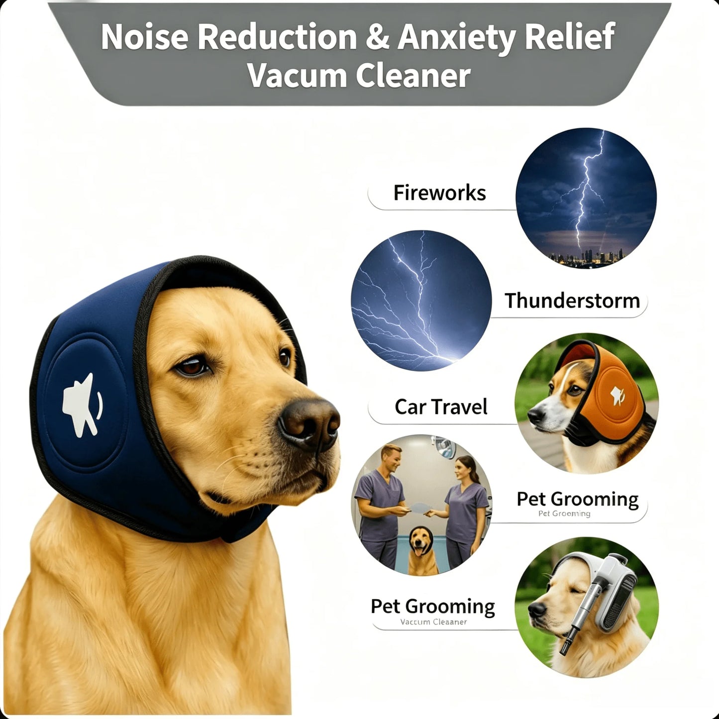 Dog Noise Cancelling Earmuffs. Windproof, Anxiety Relief Ear Covers for Pets. Noise Isolation. Travel Ear Muffs.