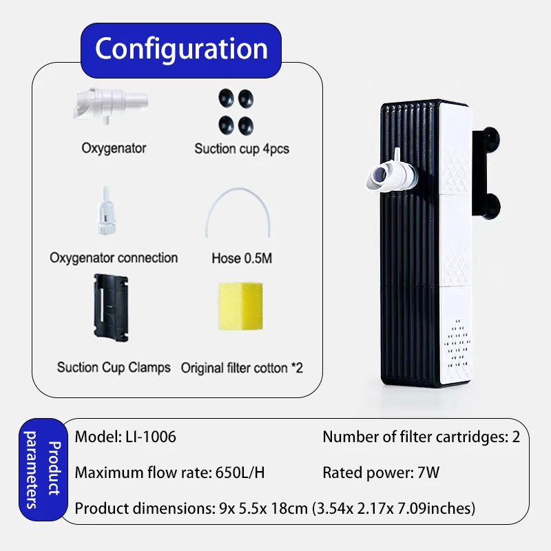 Silent Fish Tank Filters Water Purification Cycle. Three-In-One Built-In Small Aquarium Filtration System Oxygen Pump 25W