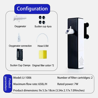 Silent Fish Tank Filters Water Purification Cycle. Three-In-One Built-In Small Aquarium Filtration System Oxygen Pump 25W