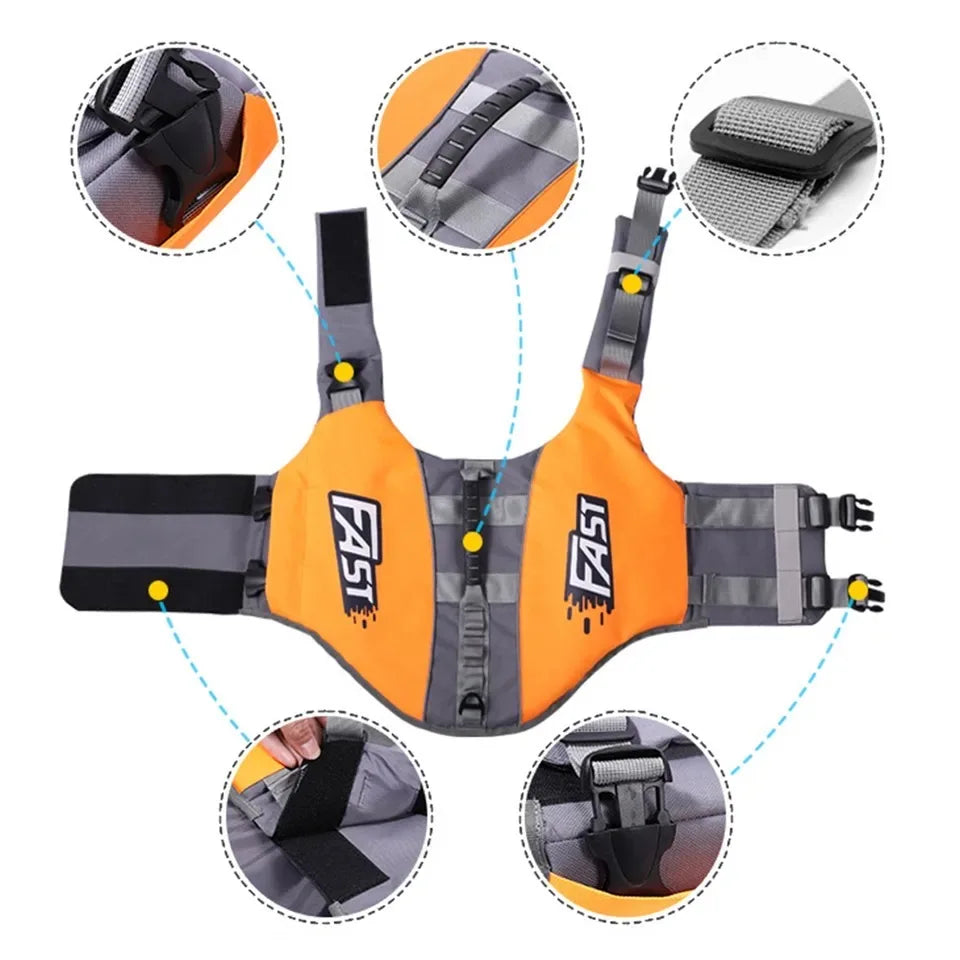 Pet Life Jacket/Safety Vest for Dogs. Swim Fashion. Adjustable, Reflective in Pool or Surfing, Drifting. Dog Life Vest