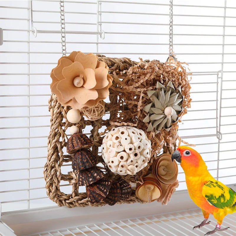 Bird Toys. Bird Foraging Grass Mat Climbing Wall For Parakeet, Parrot, Cockatiel, Conure, Lovebird