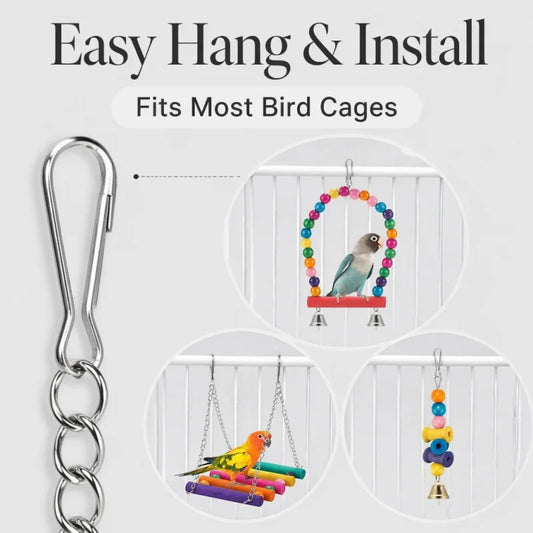 Bird Toys. 11pcs Parrot Set Bird Cage Accessories with Swing Ladder, Chewing Beads, Bell Toys. Interactive Toys with Wooden Beads