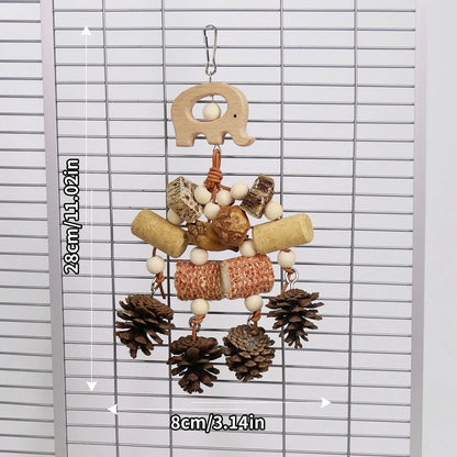 Bird Parrot Toy. Wooden Animal Shaped Rattan Ball.  Pine Cone, Corn, Wood Flower Slice. Gnawing Puzzle, Relieving Bird Toys