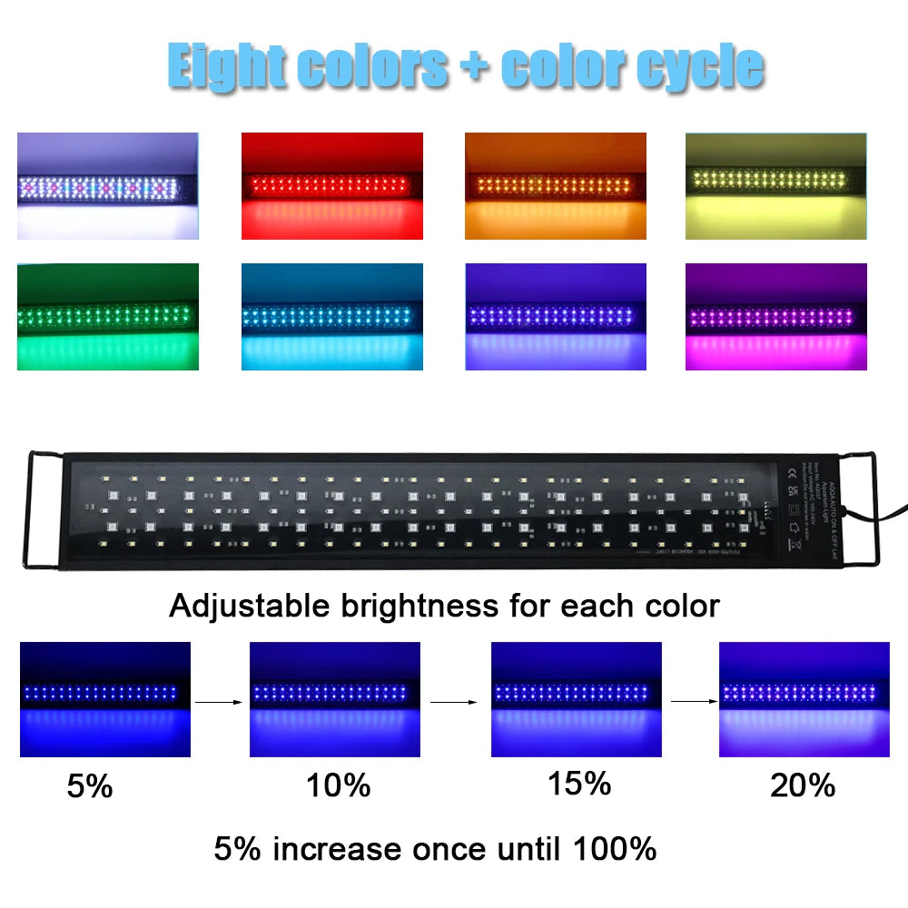 30-60cm Fish Tank 24/7 Full Spectrum Lighting. LED Light Aquarium Aquatic Plant Growth Lamp IP68 Waterproof 100V-240V