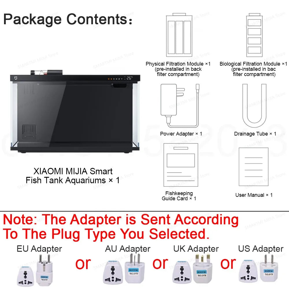 MIJIA Smart Fish Tank Aquariums,Remote Feeding, 5-Stage Filtration, LED Lighting, App-Controlled, CN Version With Adapter