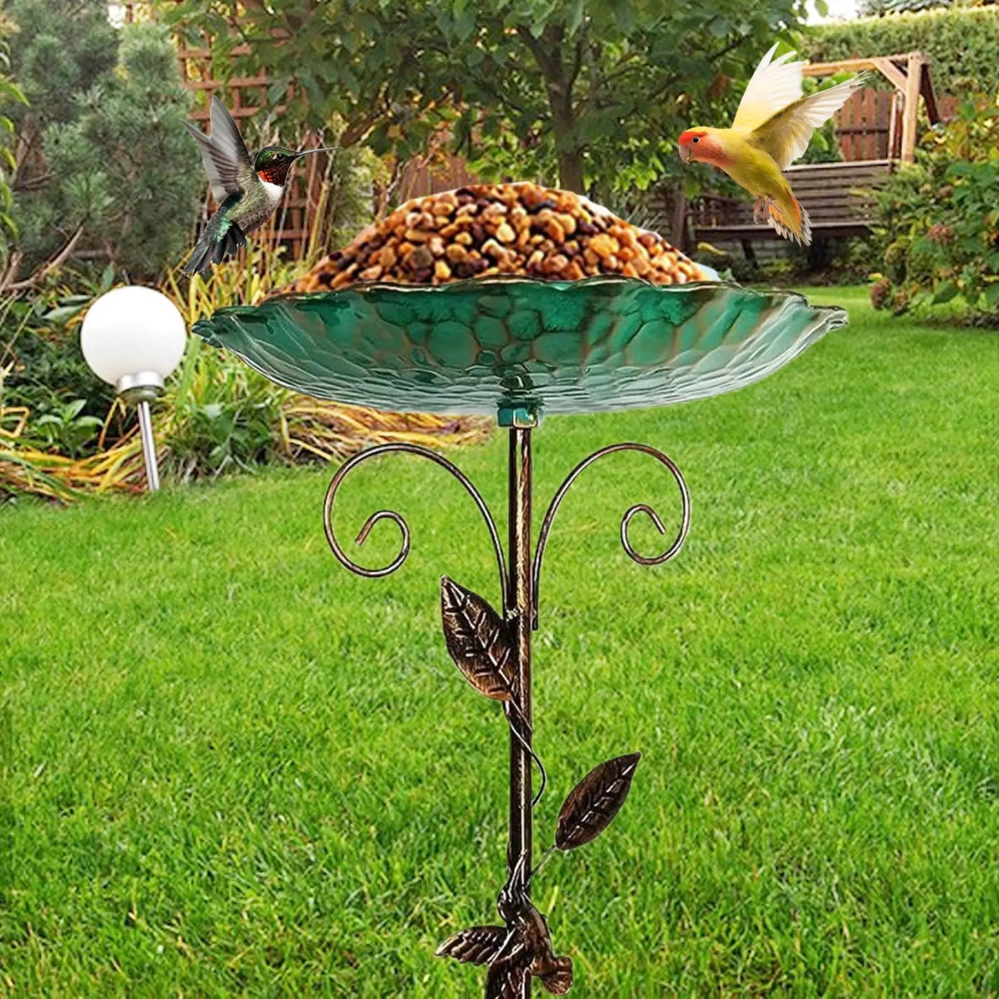 Bird Baths for Outdoor Patio. Birdfeeder with Metal Standing. Birdbath Bowl. Frost-proof, Height Adjustable for Backyard/Deck
