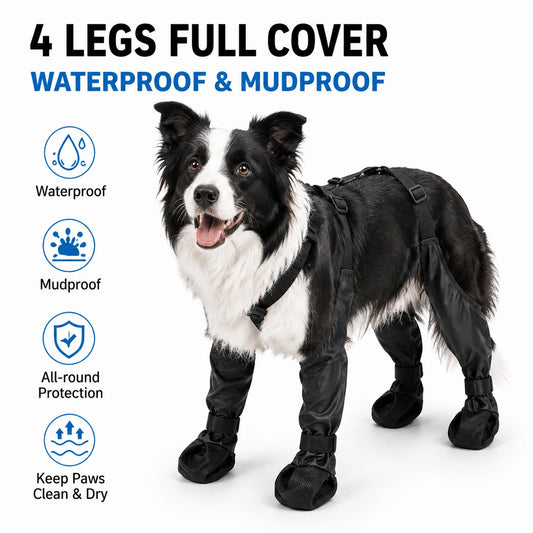 Dog Full-Leg Waterproof Protectors. Mud & Stain Resistant. Non-Slip Dog Shoes Perfect for Medium & Small Pet Breeds in Rainy Days