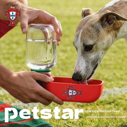 Portuguese football team pet dog and cat drinking bowl. Outdoor travel, leak-proof puppy water fountain