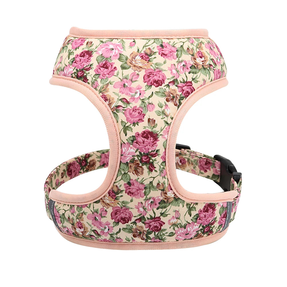 Cute Printed Dog Harness Leash Set. Soft Mesh Puppy or Cat Harness. Adjustable Walking Lead For Small & Medium Dogs & Cats