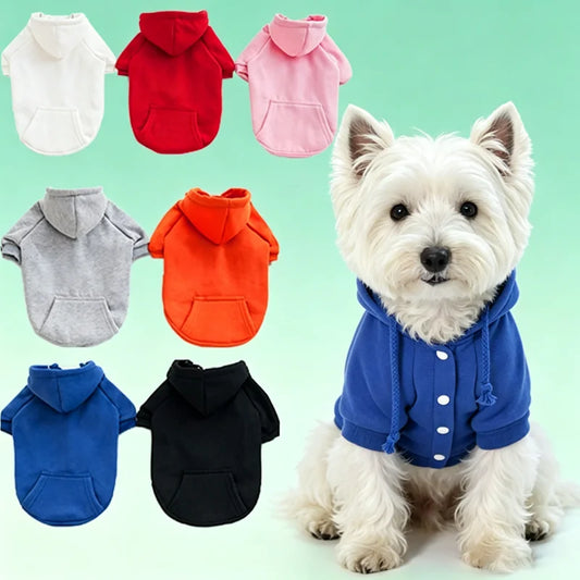 Dog Hoodies for Small Dogs, Spring, Autumn Clothes. Solid Color Sweatshirts with Pocket. Pet Pullover Coat. Puppy/Cat Sport Costume