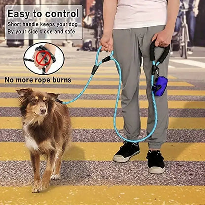 Rope Dog Leash, 6ft long, Padded Two Handle,Heavy Duty,Reflective Double Handles Lead for Control Safety Training,Leash