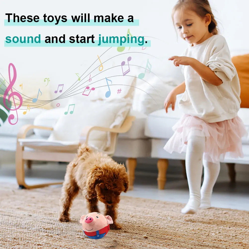 Cartoon Pig, Active Moving Pet Plush Toy. USB Rechargeable. Talking, Moving Dog Ball Toy. Bouncing Balls for Dogs/Cats