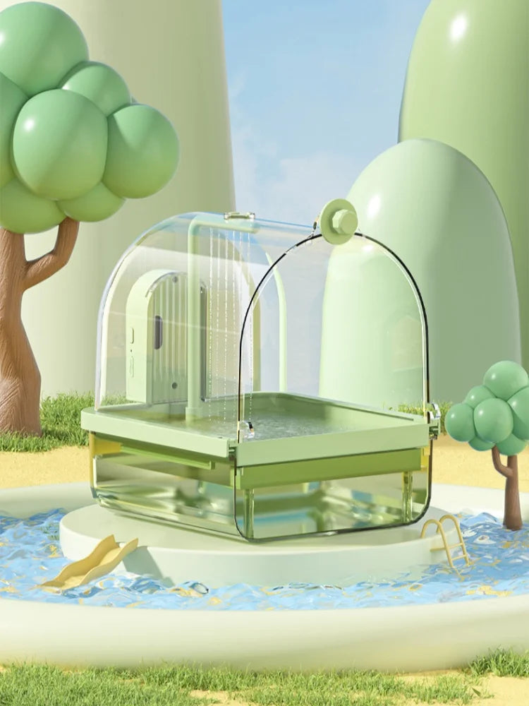Clear Hanging Bird Bath. Automatic Water Circulation. Bath/ Shower For Birds. Easy to clean. Space Saving Design
Bird Cage Accessory