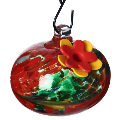 Glass Ball Hummingbird Feeder for Outdoor. Hanging Bird Feeder, Hand Blown Glass, Color Changing 6 Feeding Ports