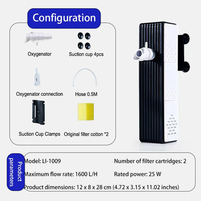 Silent Fish Tank Filters Water Purification Cycle. Three-In-One Built-In Small Aquarium Filtration System Oxygen Pump 25W