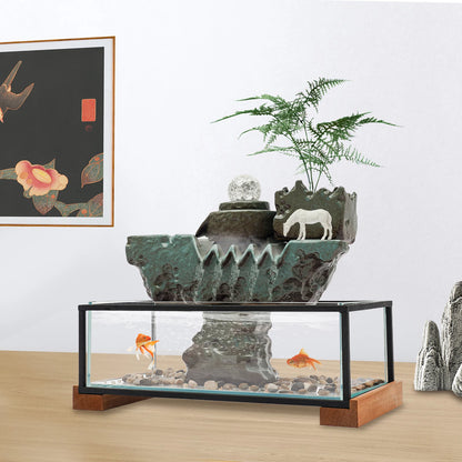 Clear Tabletop Eco Fish Tank Water Fountains, Rectangular Indoor Water Fall Decor for Meditation with Mist for Good Luck Wealth