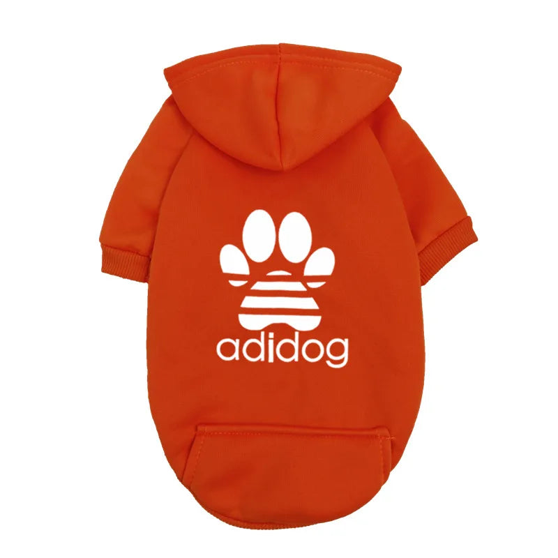 "Adidog" Style Dog Hoodie - Fleece Lined Pet Sweatshirt with Paw Logo - Casual Small Dog Outfit Jumper - Grey