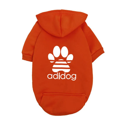 "Adidog" Style Dog Hoodie - Fleece Lined Pet Sweatshirt with Paw Logo - Casual Small Dog Outfit Jumper - Grey