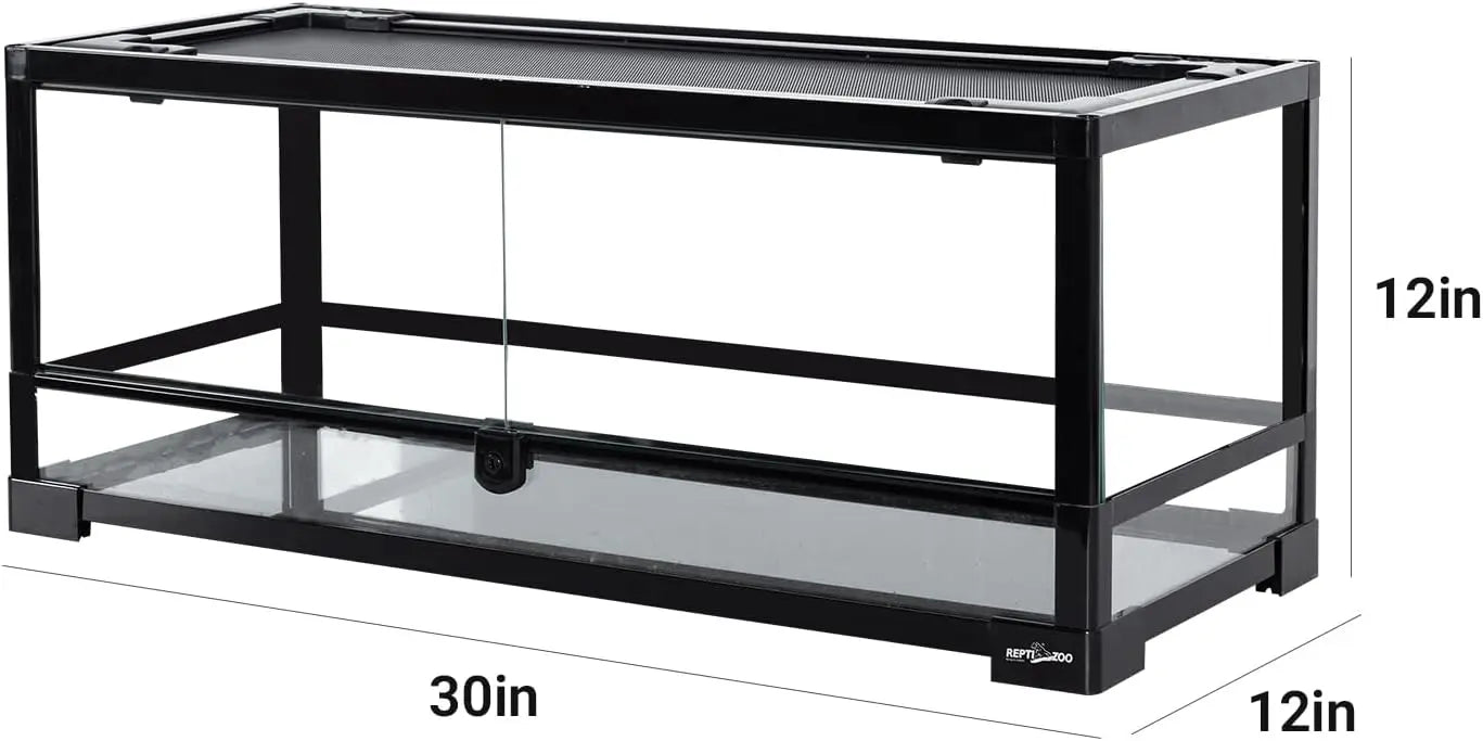 20 Gallon Front Opening Glass Reptile Terrarium, 30x12x12 Inch with Ventilation Lid for Gecko, Lizard & Snake Pets