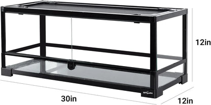 20 Gallon Front Opening Glass Reptile Terrarium, 30x12x12 Inch with Ventilation Lid for Gecko, Lizard & Snake Pets