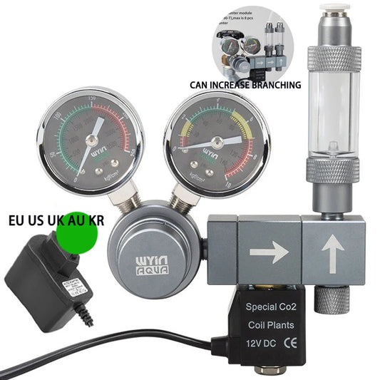 Aquarium CO2 regulator Dual meter solenoid valve Quick plug foam recorder  control system Fish tank CO2 pressure reducing valve