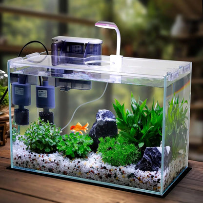 5 Gallon Glass Aquarium Kit with Filter, Light & Lid - Perfect Betta Fish Tank Starter Set
