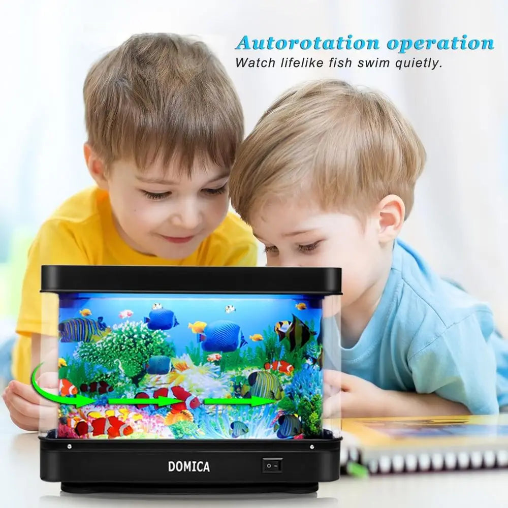 Fake Fish Tank with Moving Fish, Decorative Aquarium Lamp, Artificial Tropical Marine Tank, Sensory LED Mood Light Office Table