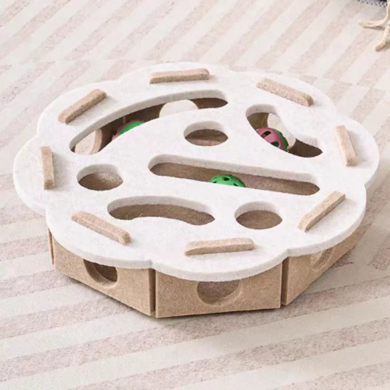 Pet Cat Puzzle Maze Holes. Felt Box With Bell Ball. Kitten Playing Toys Interactive.
