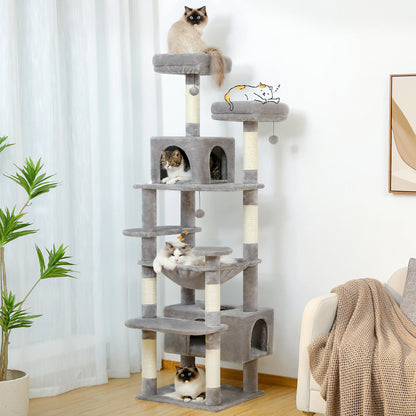 Large Cat Tree and Tower for Indoor Cats With Sisal-Covered Scratching Posts. Spacious Hammock, Padded Perches and Condos Cat Toys