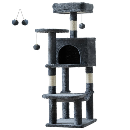 44In Cat Tree, Tall, Multi-Cat Climbing Tower. Natural Sisal Scratching Posts. Stable Pet House for Indoor Cats
