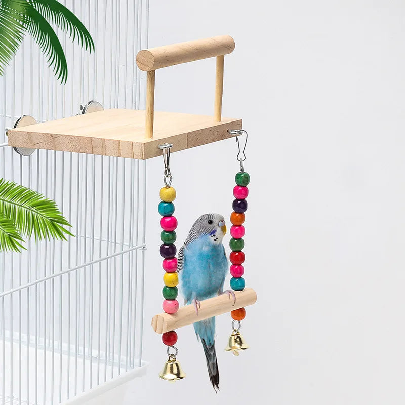 8PC Set. Combination Parrot Bird Toys. Wood Articles Bite Pet Bird Toys. For Parrot Training, Bird Toy Swing, Ball and Bell.