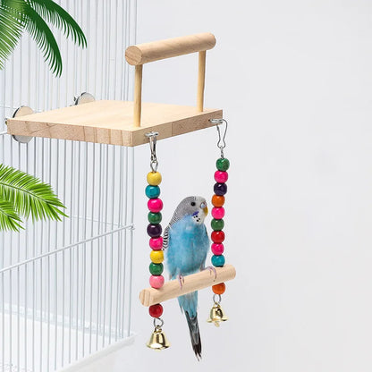 8PC Set. Combination Parrot Bird Toys. Wood Articles Bite Pet Bird Toys. For Parrot Training, Bird Toy Swing, Ball and Bell.