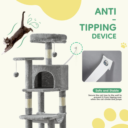 44In Cat Tree, Tall, Multi-Cat Climbing Tower. Natural Sisal Scratching Posts. Stable Pet House for Indoor Cats