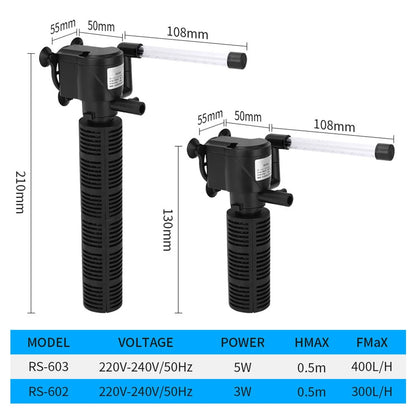 3 in 1 Mini Aquarium Filter. Silent Aquarium Water Purifier. Waterproof Aquarium Air Pump. Submersible Water Purifier for Fish Tank