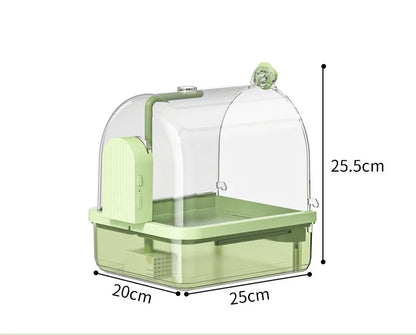 Clear Hanging Bird Bath. Automatic Water Circulation. Bath/ Shower For Birds. Easy to clean, Space Saving Design Bird Cage Accessory