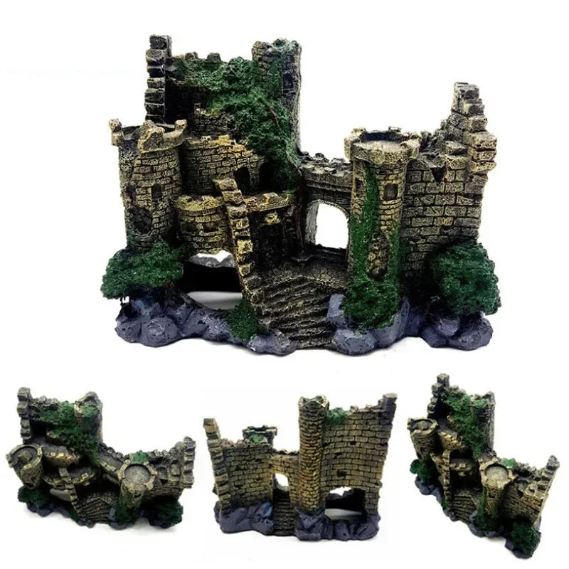 New Resin Fish Tank Ancient Castle Decoration. Aquarium Rock Cave Building Decoration