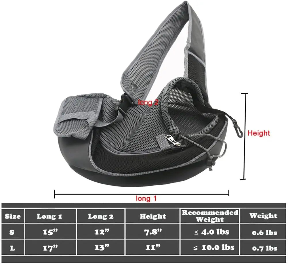 Pet Sling Carrier for Small Dogs & Cats – Hands-Free Puppy Carrier with Safety Hook, Large Zipper Pocket, Soft Breathable Mesh