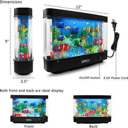 Fake Fish Tank with Moving Fish, Decorative Aquarium Lamp, Artificial Tropical Marine Tank, Sensory LED Mood Light Office Table